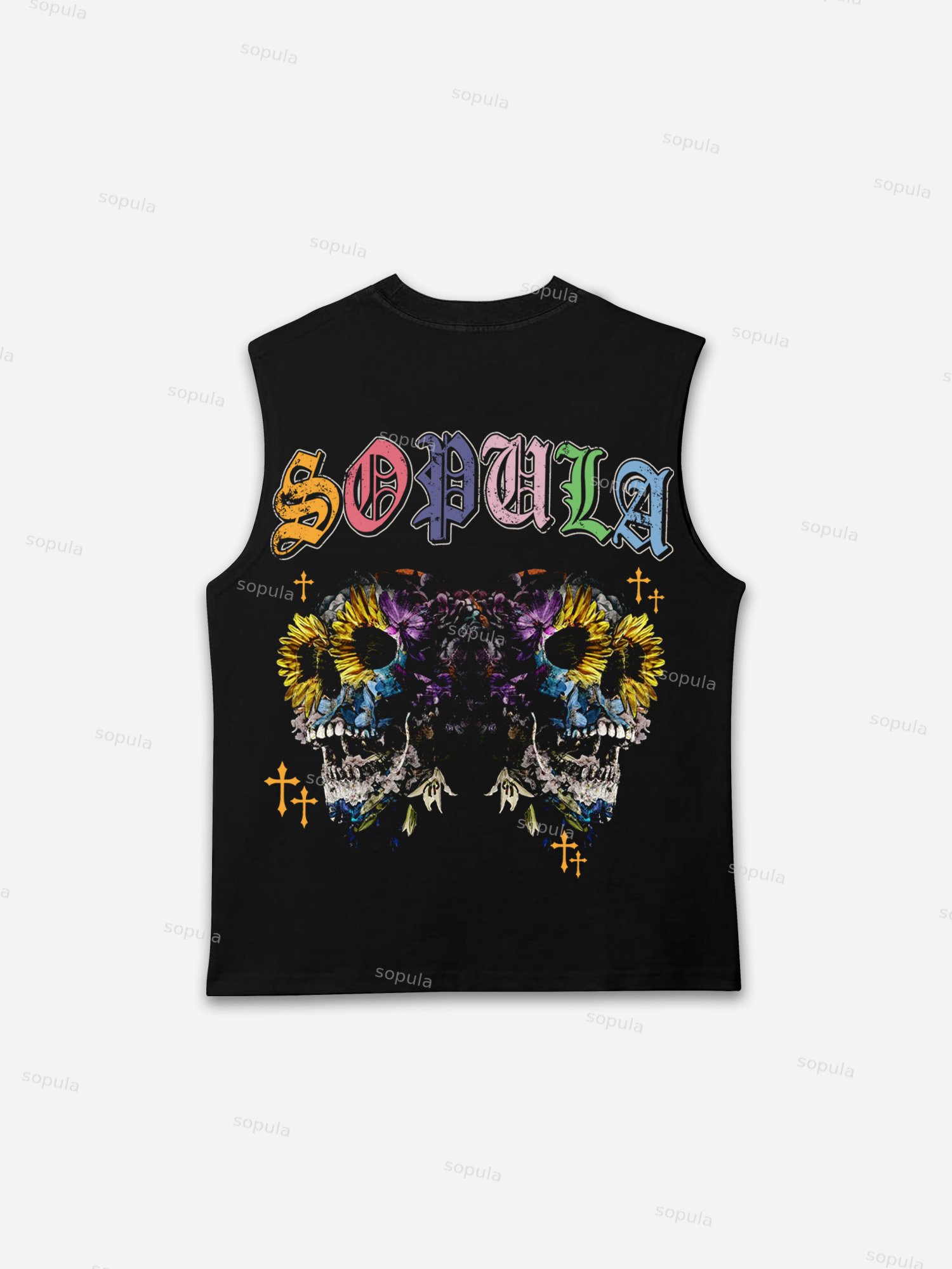 Colorful Gothic Skull Botanical Vintage Graphic Tank Top