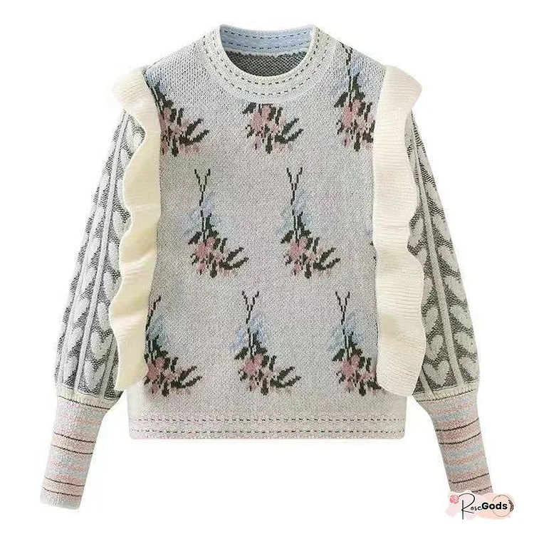 Vintage Knitted Flower Sweater Top