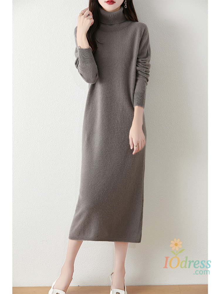IO Dress Autumn Winter Women's Turtleneck Sweater Wool Dress Basic Pullover Casual Cashmere Skirt 100% Merino Wool Knitwear Soft Clothing