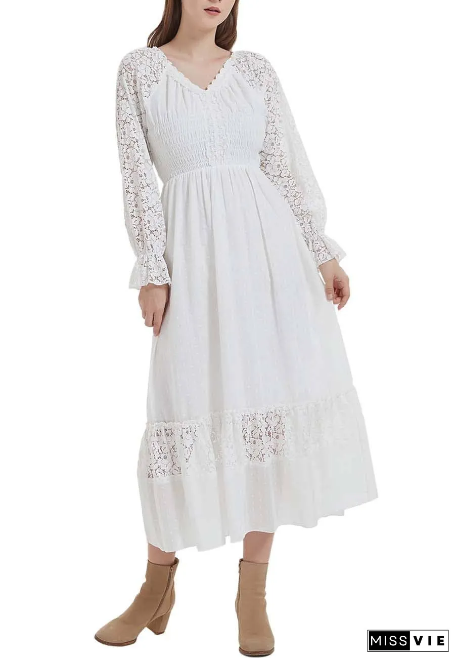 Womens Lace Long Sleeve V Neck Fall Maxi Dress