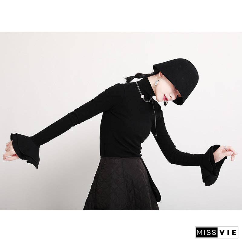 Special Solid Color Stretch Turtleneck Cotton T-Shirt