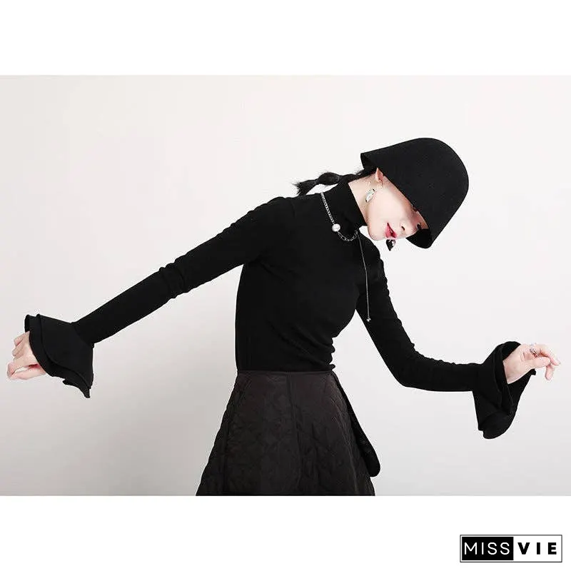 Special Solid Color Stretch Turtleneck Cotton T-Shirt