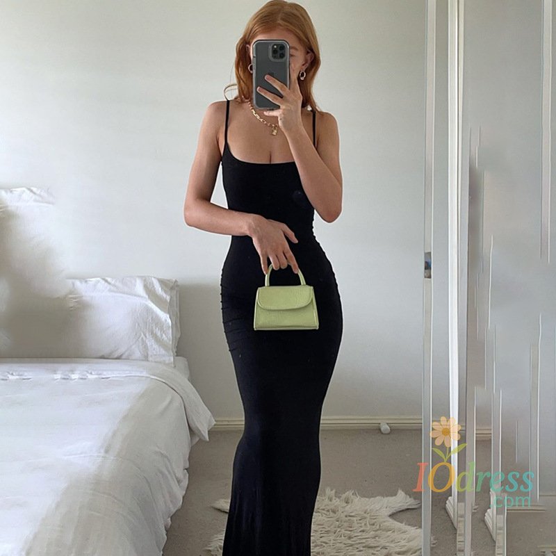 IO Dress Y2K Backless Sexy Maxi Dress for Women 2025 Spring Slip Sleeveless Slim Party Concise Платье Female Bodycon Black Dress Vestidos IO Dress