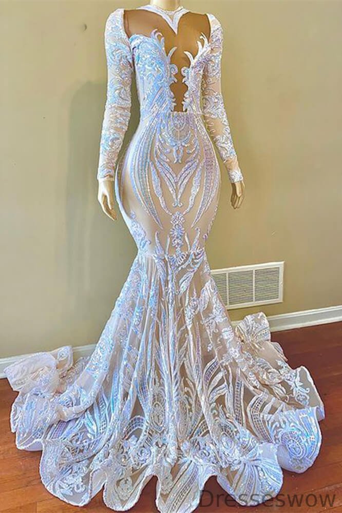 Dresseswow Mermaid Prom Dress  Long Sleeves With Sequins Lace