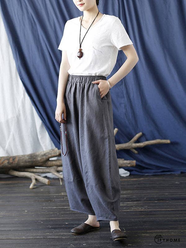 Simple Solid Color Elasticity Waisted Wide Leg Pants | IFYHOME