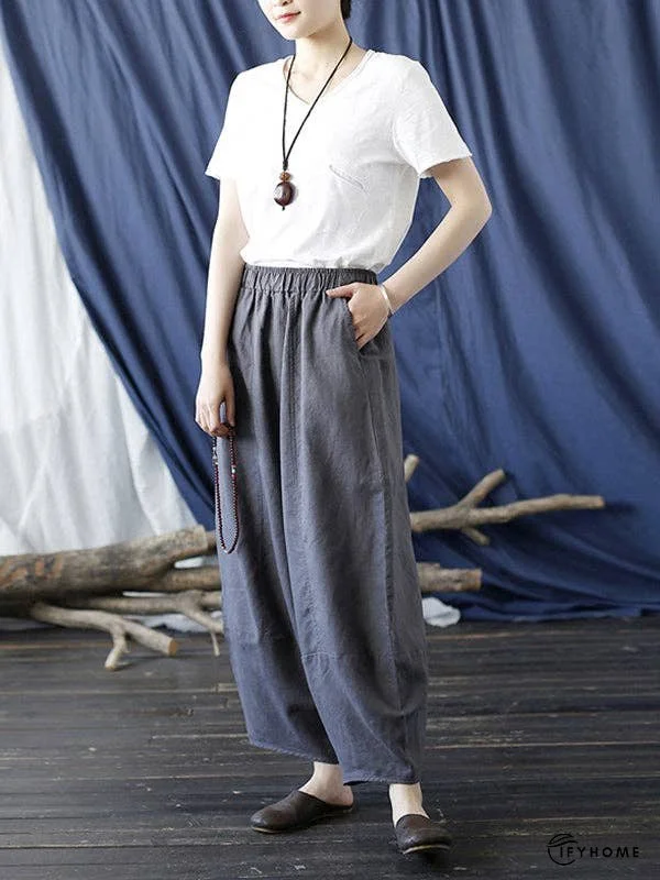 Simple Solid Color Elasticity Waisted Wide Leg Pants | IFYHOME
