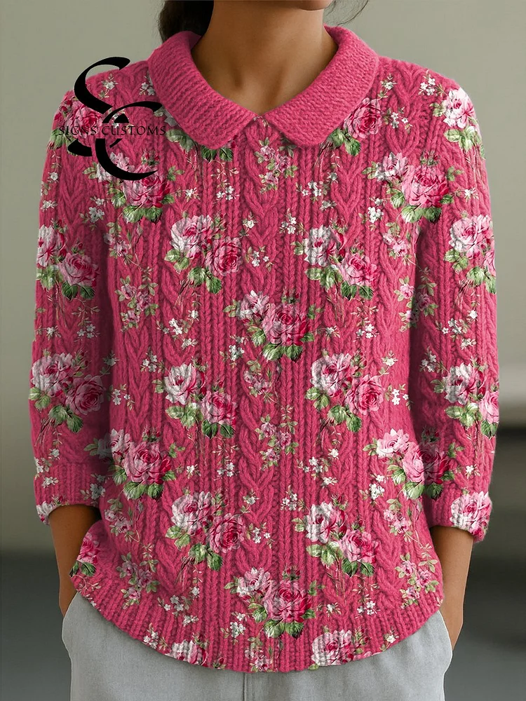 Women's Casual Peter Pan Collar 3/4 Sleeve Sweater