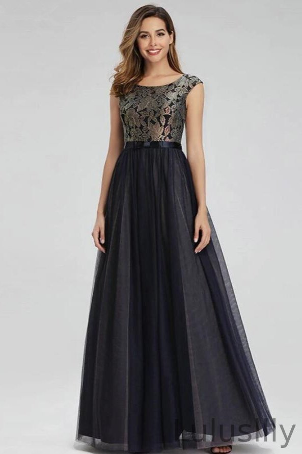 Designer Scoop Long Evening Gowns Tulle Prom Dress With Appliqeus - lulusllly