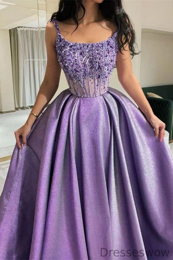 Dresseswow Lilac Strapless Evening Dress A-Line With Beadings Long