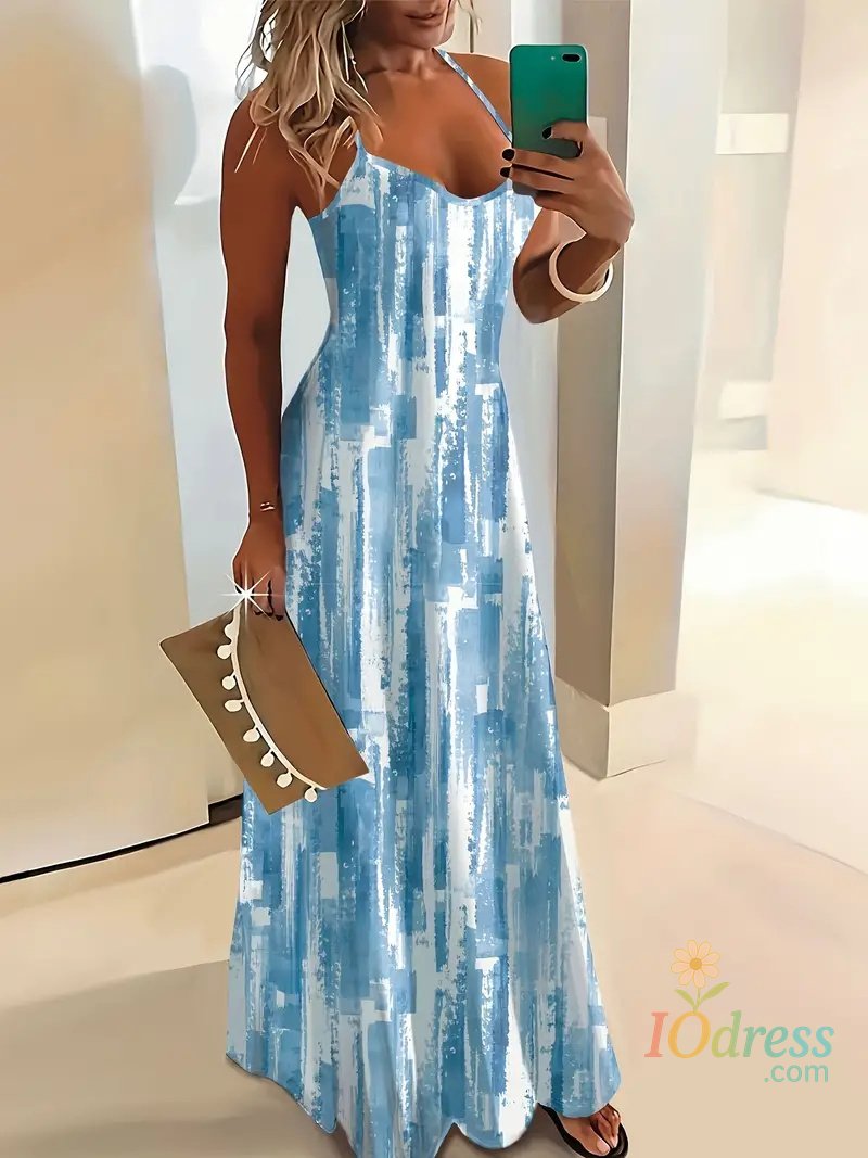 IO Dress Women's Casual Loose V Neck Spaghetti Straps Elegant Floral Print Maxi Dress Summer Beach Seaside Resort Style Slip Dress IO Dress