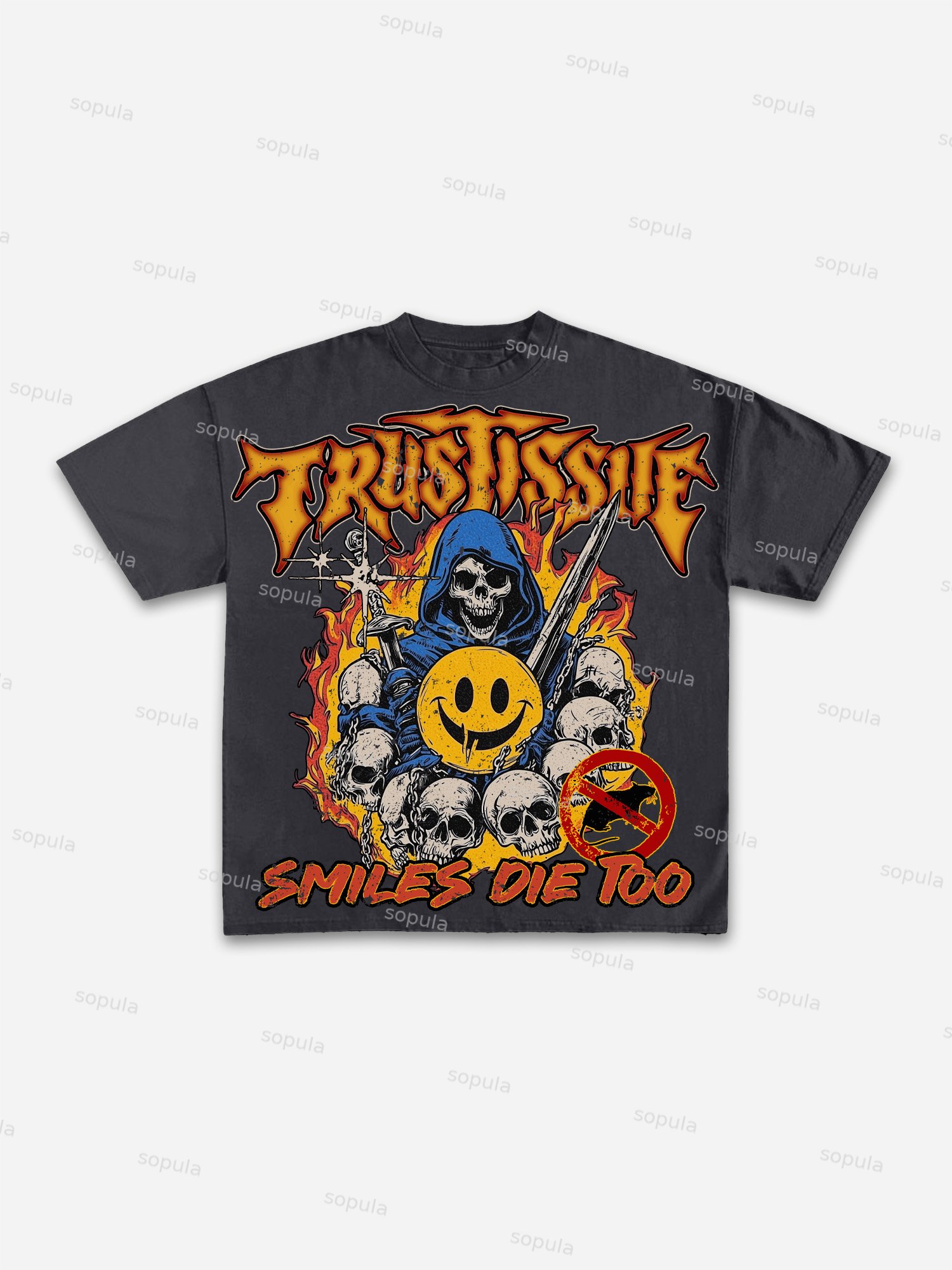 Dystopian Street Smiles Die Too Graphics Cotton T-shirt