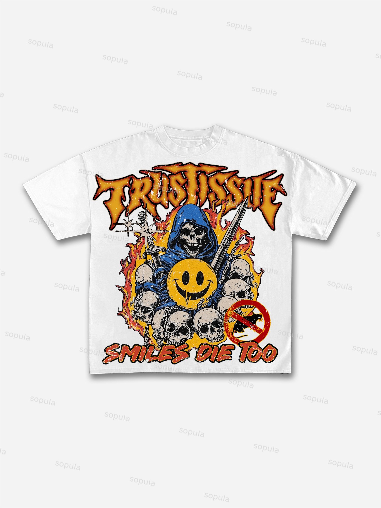 Dystopian Street Smiles Die Too Graphics Cotton T-shirt