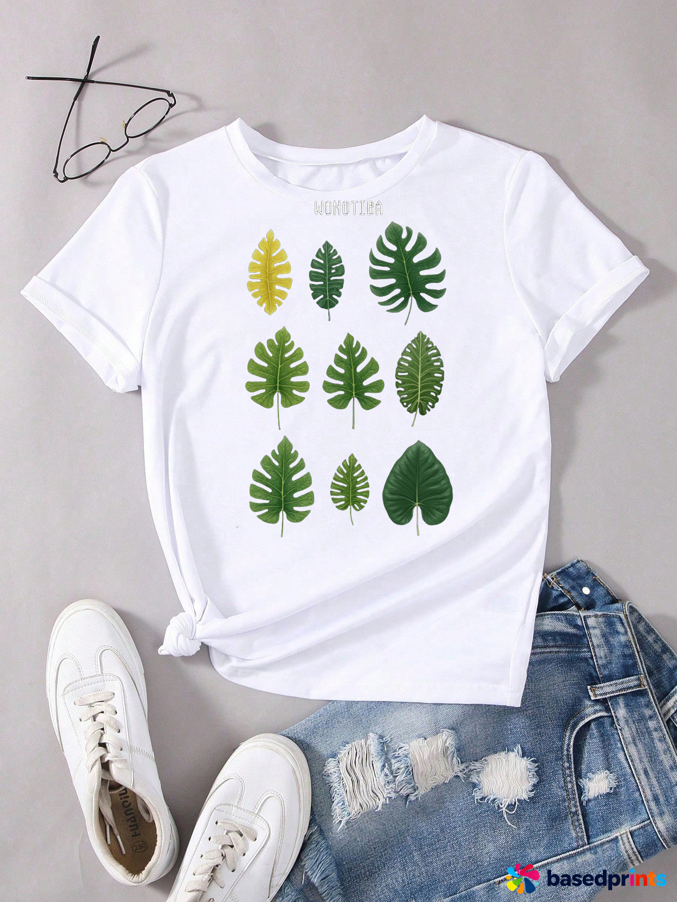 White Tropical Leaf Print T-Shirt