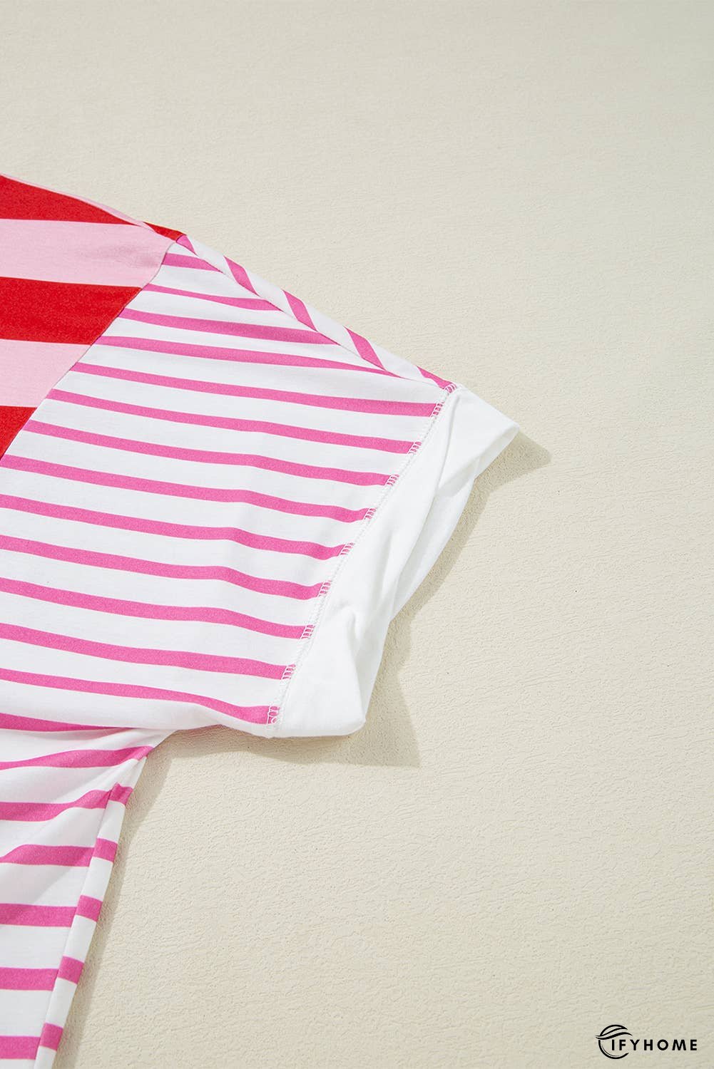 Stripe Patchwork Round Neck Side Split Loose T Shirt | IFYHOME