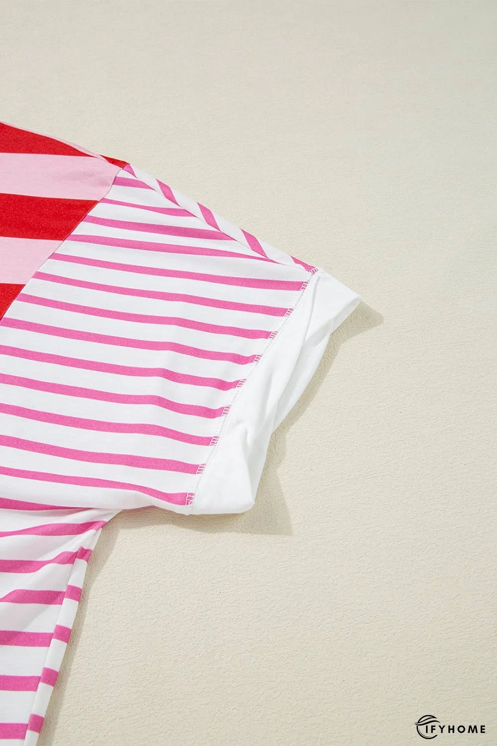 Stripe Patchwork Round Neck Side Split Loose T Shirt | IFYHOME