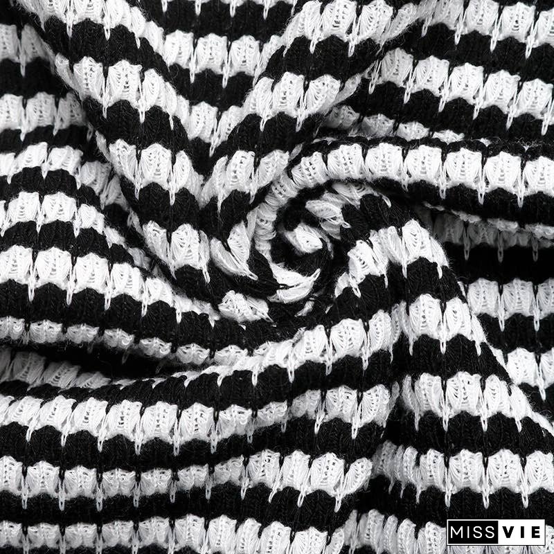 Classic Black White Striped Crew Neck Tee