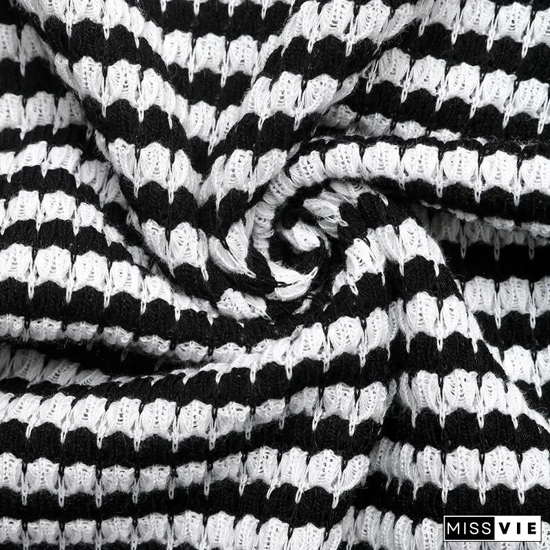 Classic Black White Striped Crew Neck Tee
