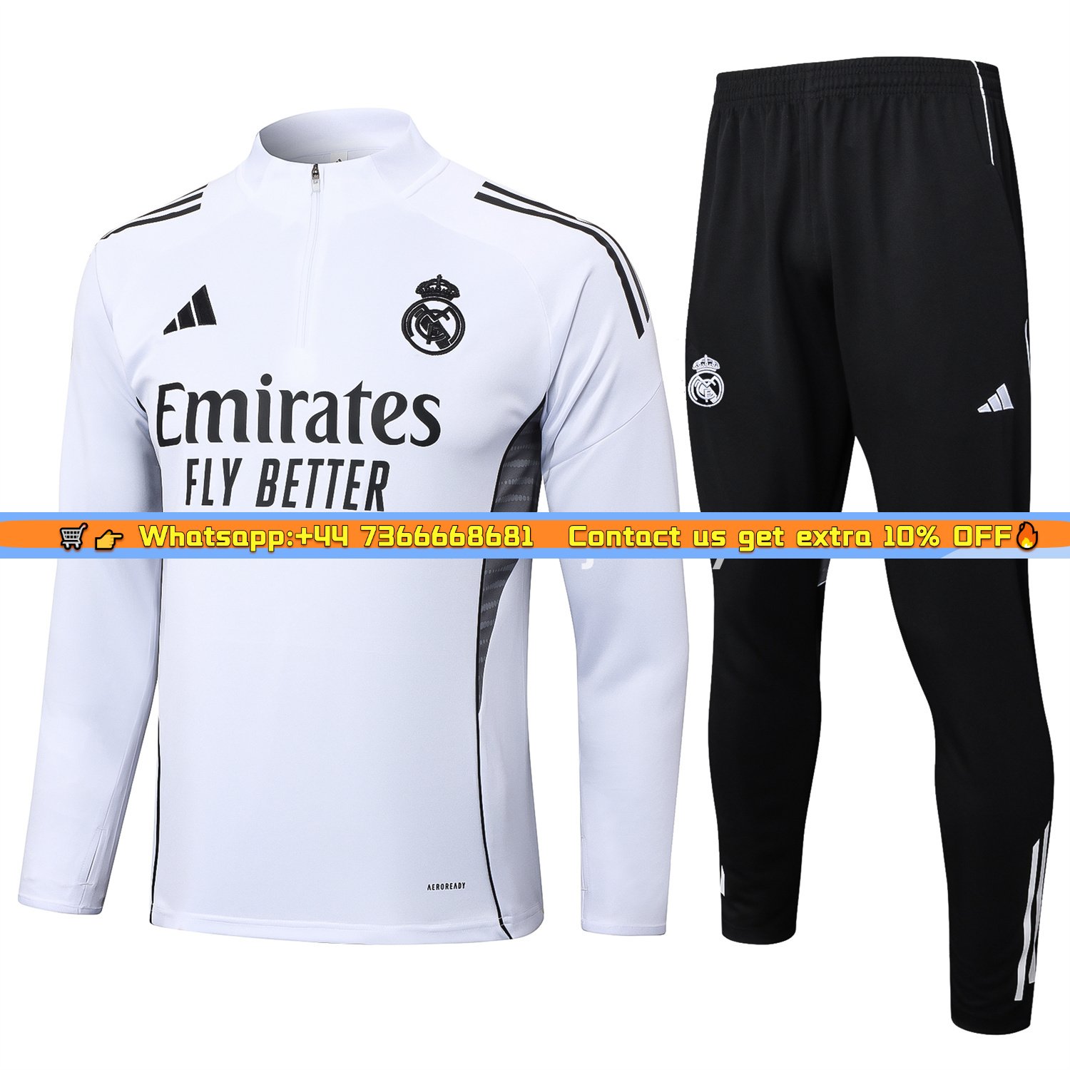 Real Madrid 25-26 Long Sleeve Training Set - White Top and Black Pants