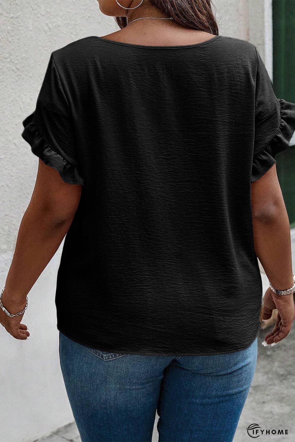 Plus Size Ruffled Round Neck Short Sleeve Blouse | IFYHOME