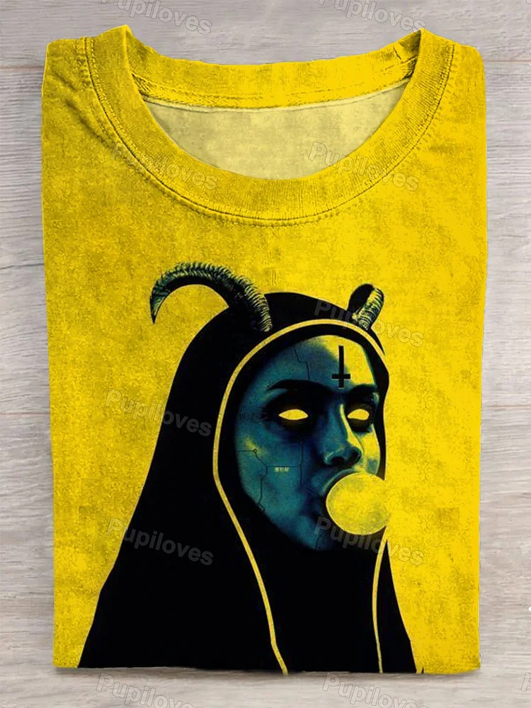Pupiloves Pupiloves  Unisex Gothic Nun Abstract Print T-Shirt