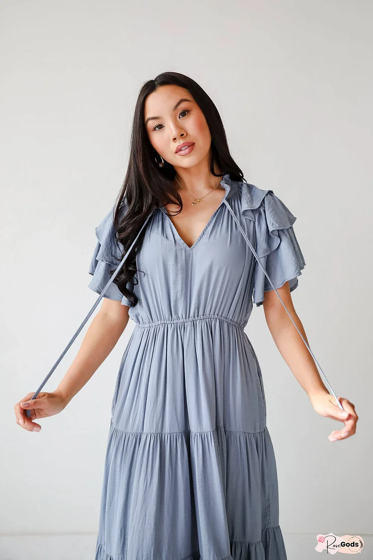 Perfectly Charming Blue Tiered Midi Dress