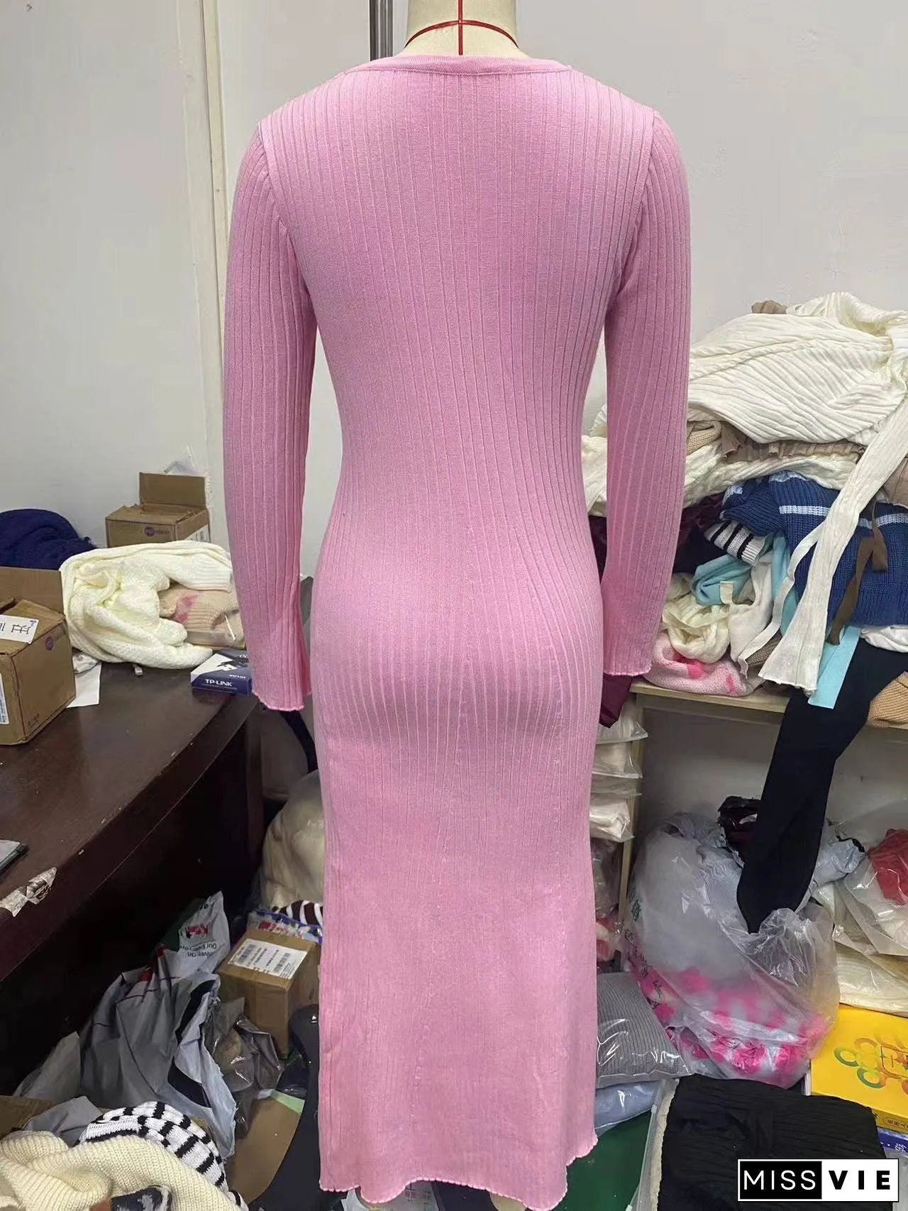 Sexy Spice Long Sleeve Twist Pleated Long Dress