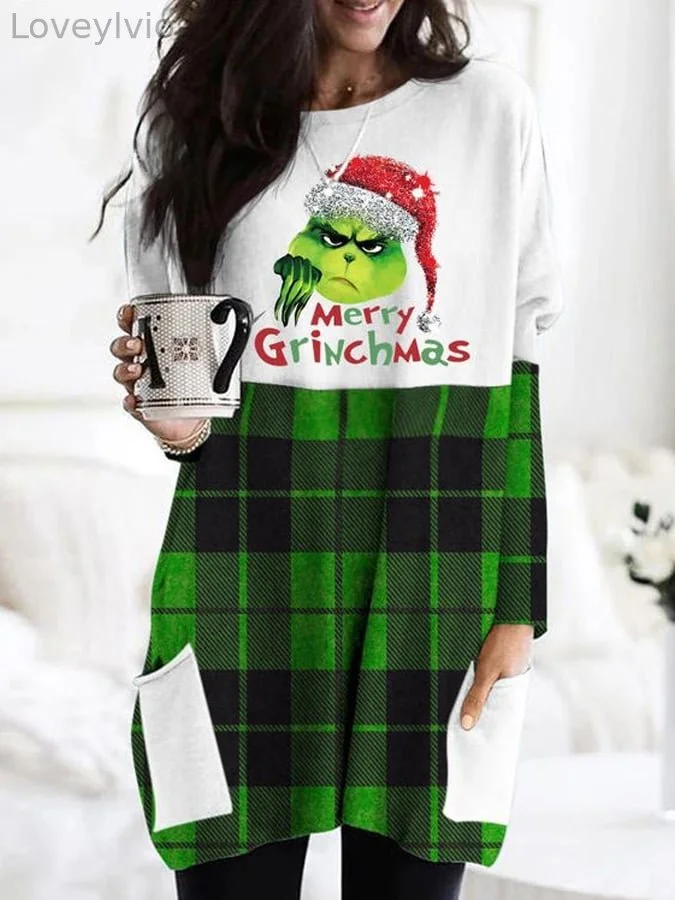 Women's Funny Merry Christmas   Printed Casual Pocket Long Sleeve T-Shirt