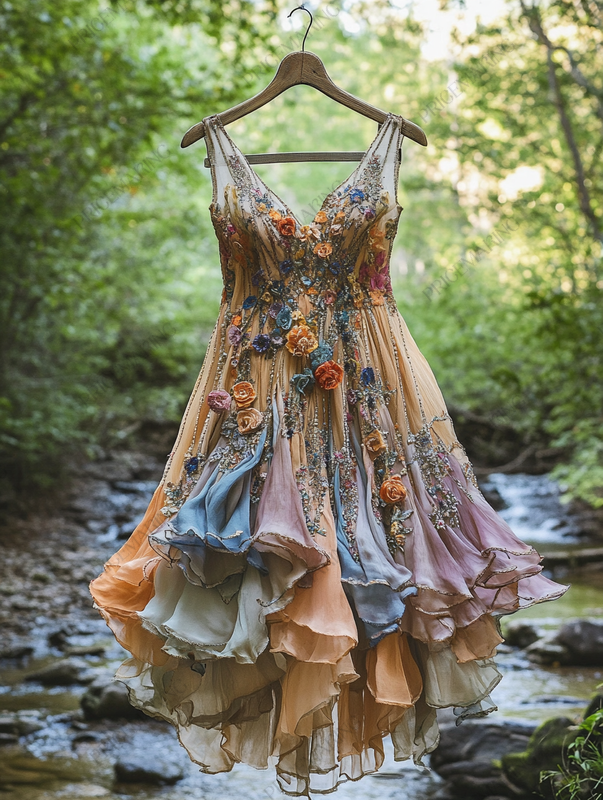 Summer Vintage Floral Beaded Dress 96a3