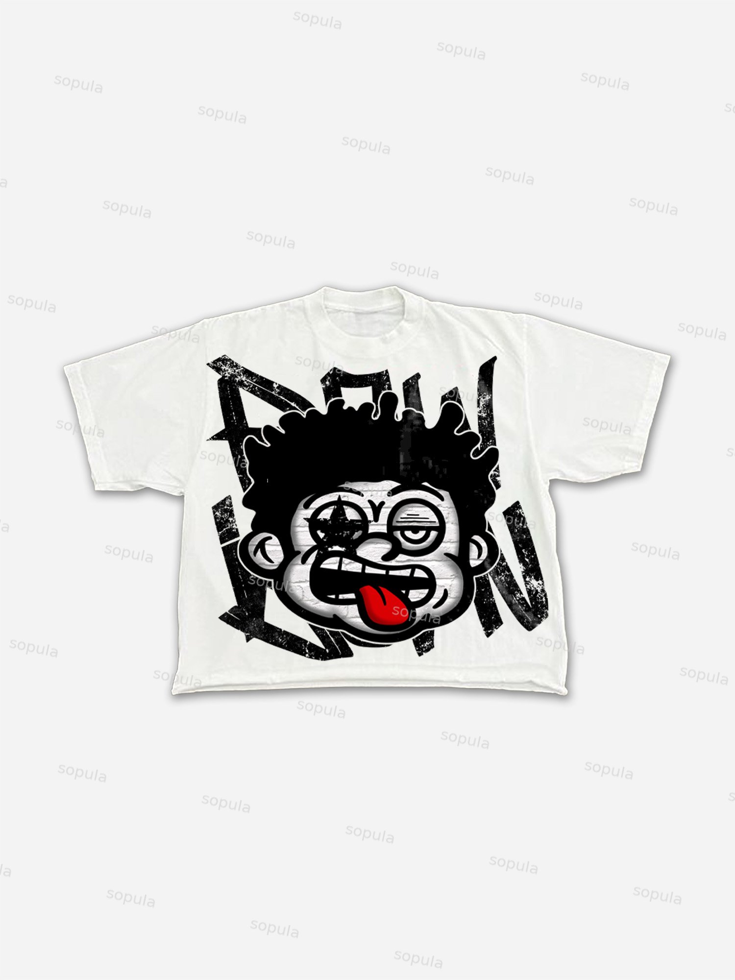 Big Face Retro Cartoon Graphic Cropped T-shirt
