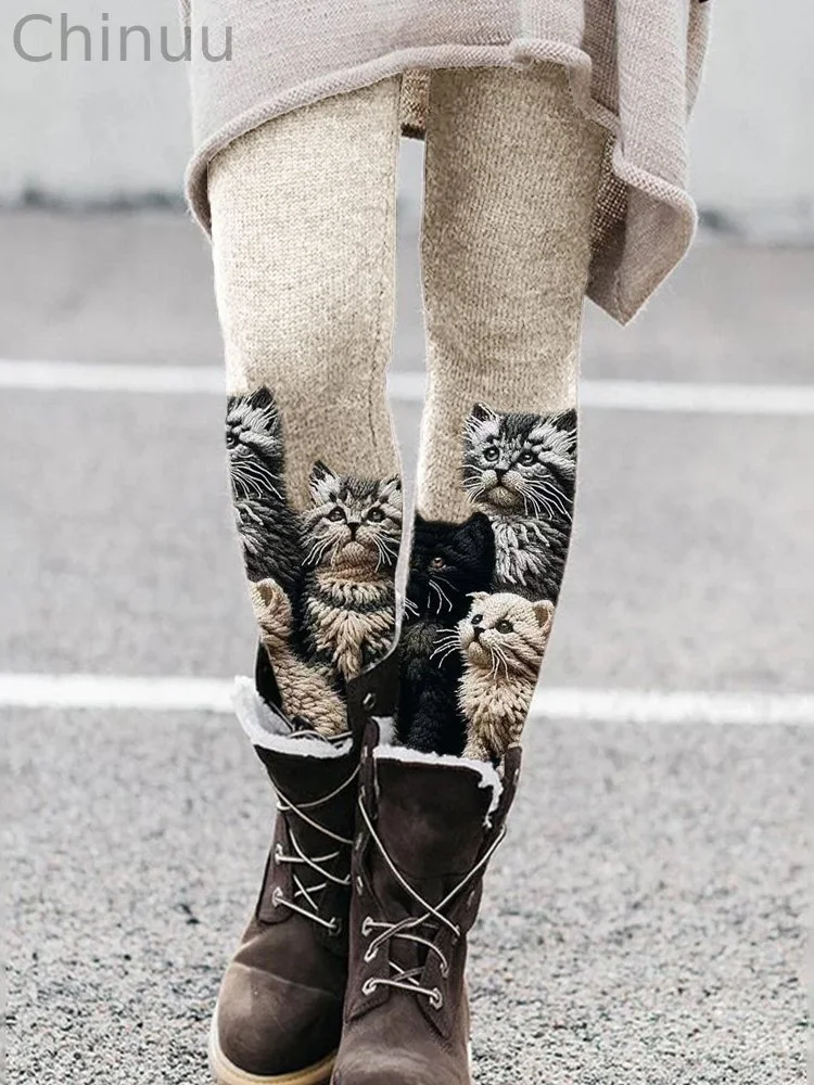 Fuzzy Cats Crochet Art Cozy Knit Leggings