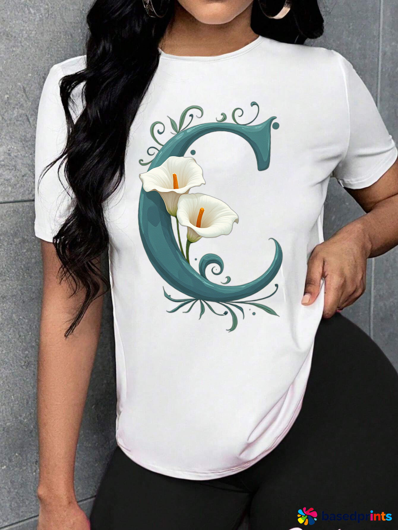 Calla Lily Print Short Sleeve T-Shirt Women's Casual Summer Tops