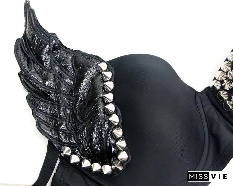 Sexy Dark Punk Rivet Wings Bra