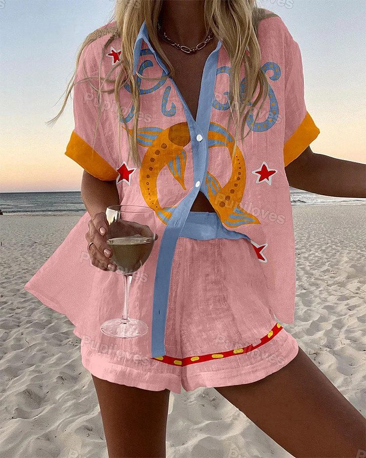 Pupiloves Pupiloves Pisces Print Short Two-Piece Set