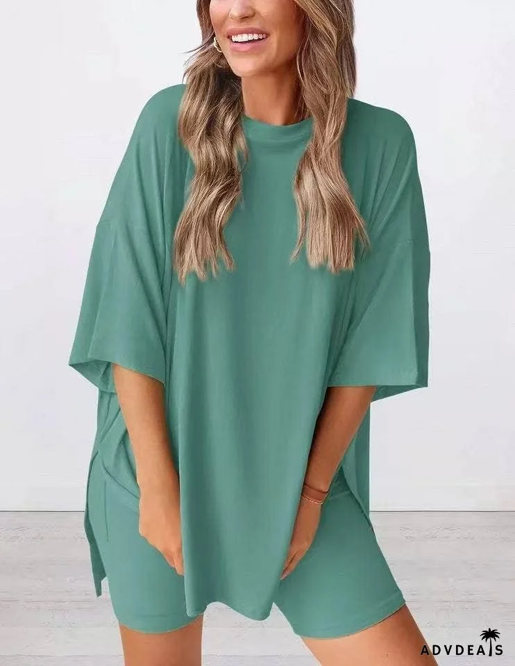 Casual Short-Sleeved Top Shorts Two-Piece Set