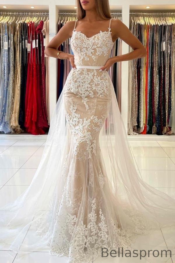Bellasprom Mermaid Prom Dress Lace Appliques Spaghetti-Straps Bellasprom