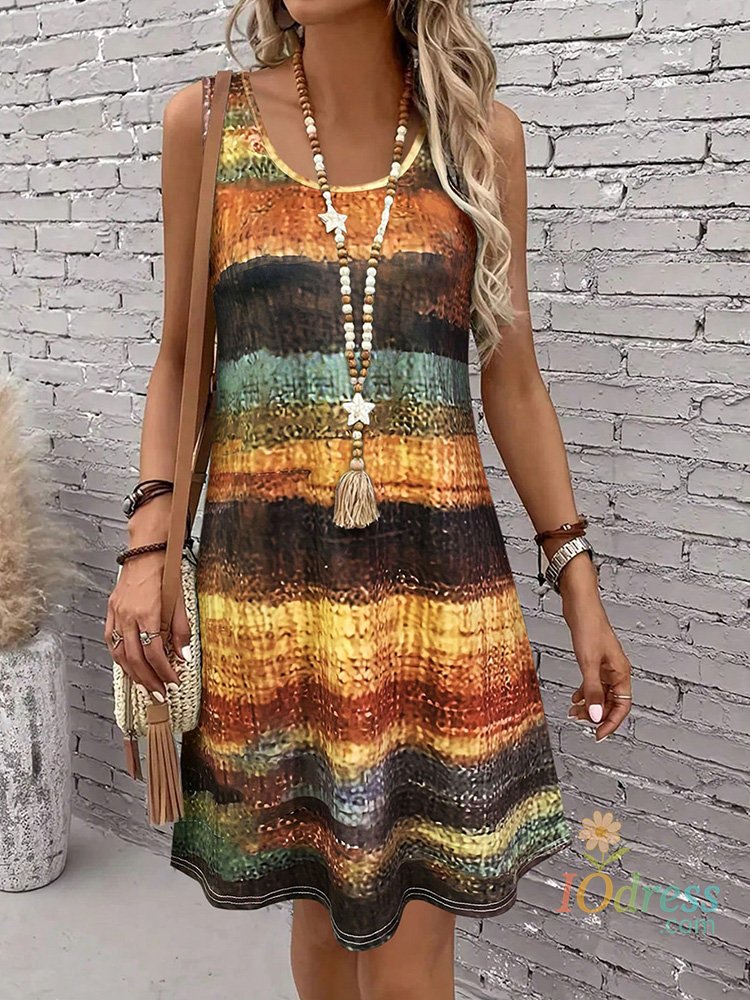 IO Dress Women's Striped Sleeveless Mini Dress - Crew Neck Tank Beach Dress for Summer, Casual Vacation Outfit, Breathable A-Line dress IO Dress
