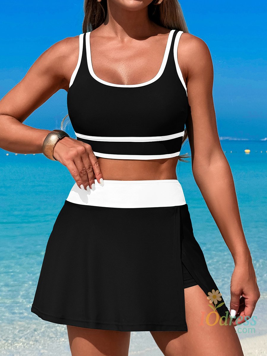 IO Dress 2025 Sporty Swimsuit Women Two Pieces High Waist Beach Dress Solid Swimwear Female Bathers Bathing Swimming Swim Suit Beachwear