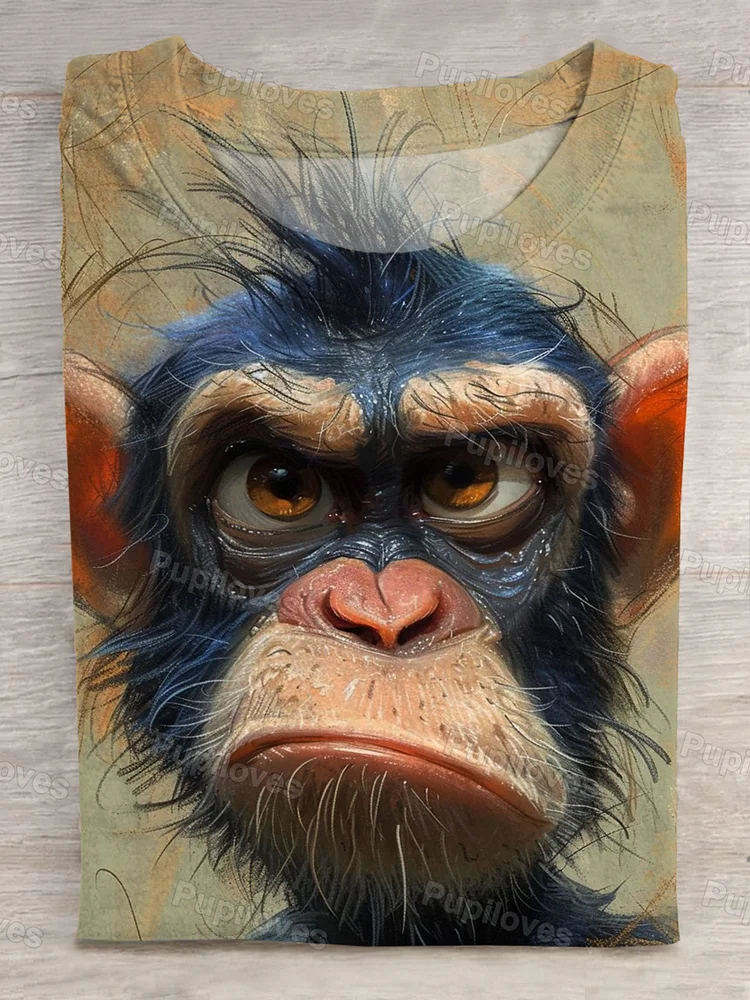 Pupiloves Pupiloves  Funny Monkey Art Print Short Sleeve Casual T-shirt