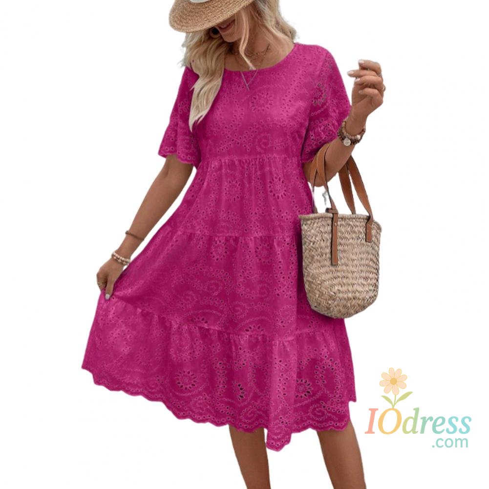 IO Dress Women's Long Simple Casual Solid Hollow Out Pure Cotton Holiday Style High Waist Fashion Mid-Calf Summer Dresses NEW Vestidos IO Dress