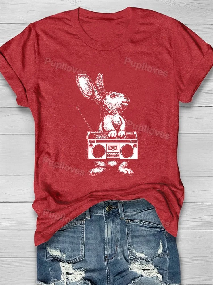 Pupiloves Pupiloves  Pupiloves    Rabbit With Vintage Boom Box Radio T-shirt