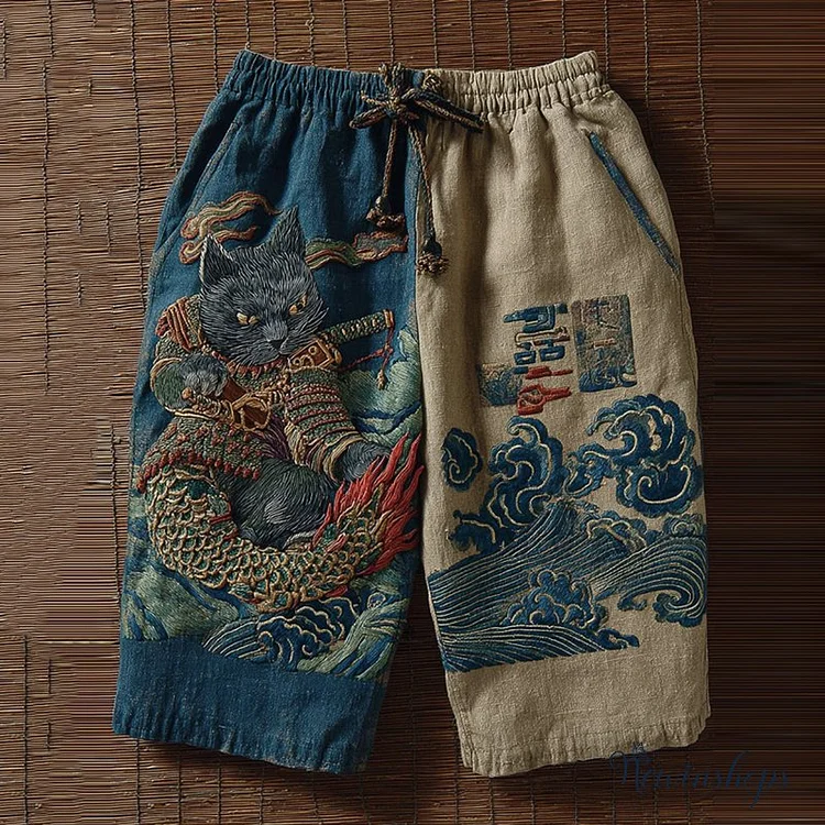 Men's Japanese Cat Art Print Casual Shorts