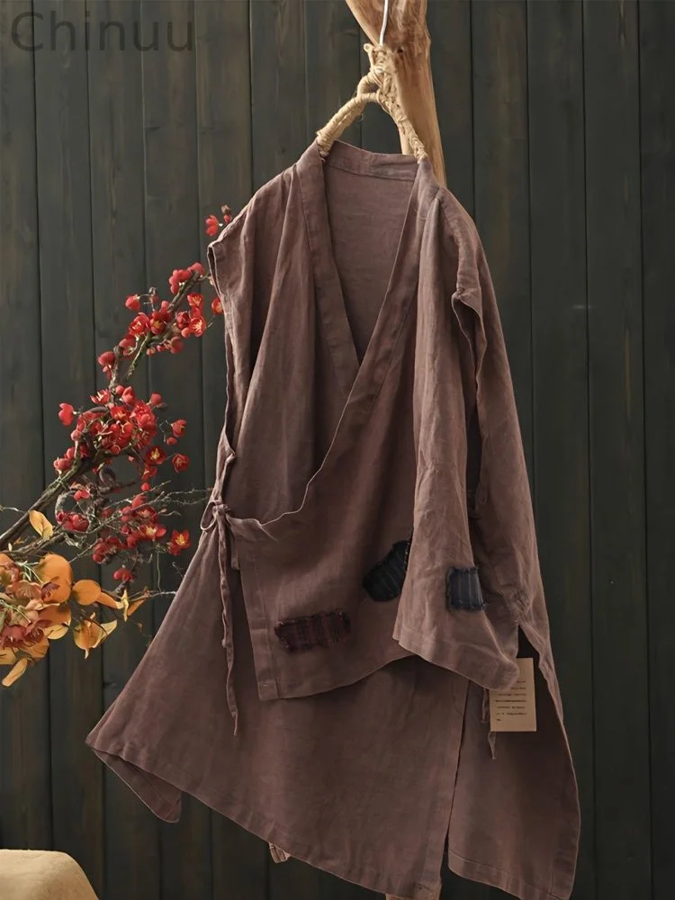 Women's Retro Countryside Patchwork Solid Color Top
