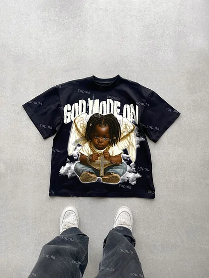 Vingate Get Rich Abstract Portrait Graphics Cotton T-Shirt