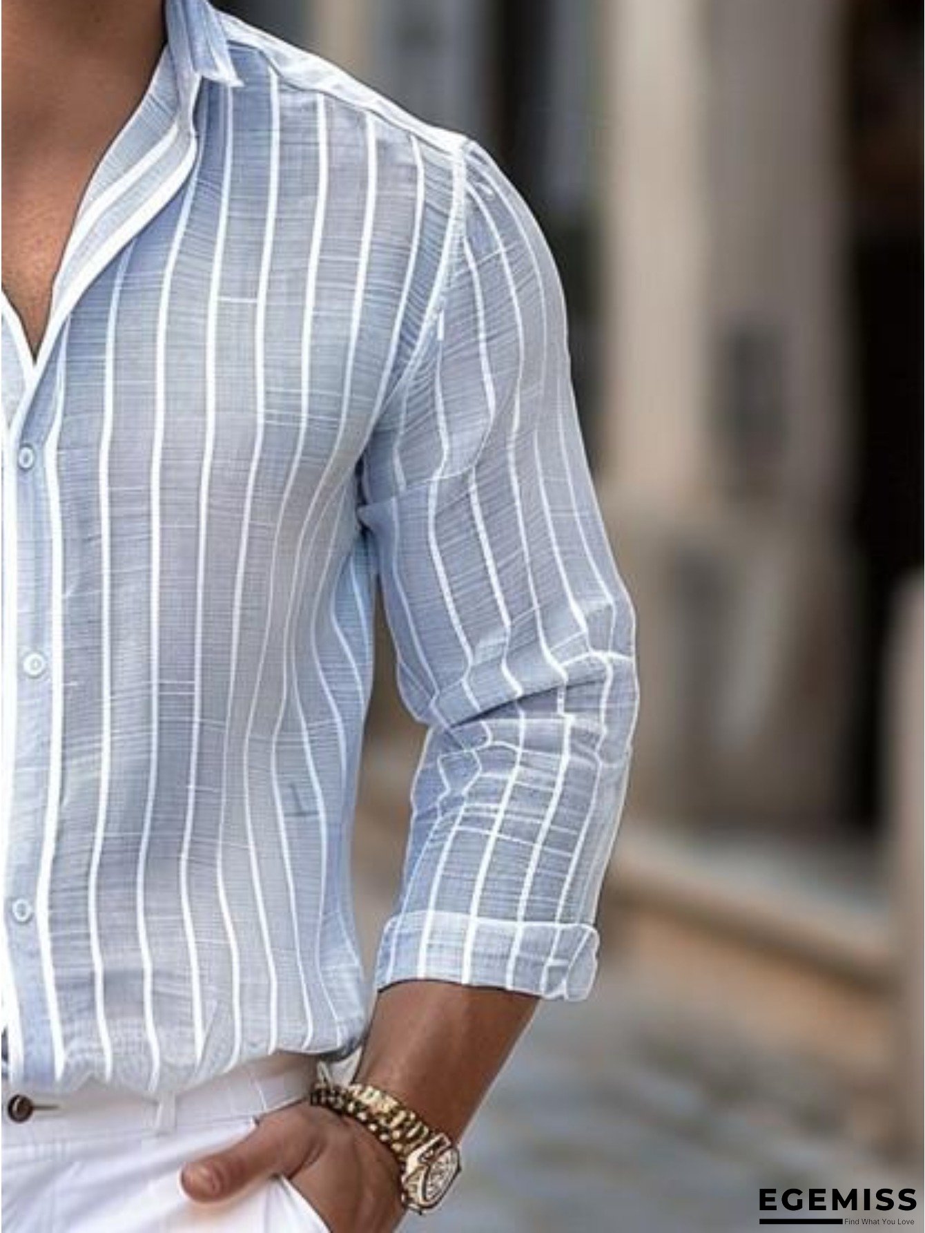 Men's Hawaiian Shirt - Classic Beach Button-Up Long Sleeve Shirt with Formal-like fit, Non-Stretch Fabric for Vacation, Office, Parties - Machine Washable Formal Attire, Vacation Outfit, Striped Pattern, Smooth Texture, Versatile Top, Stylish Men | EGEMISS
