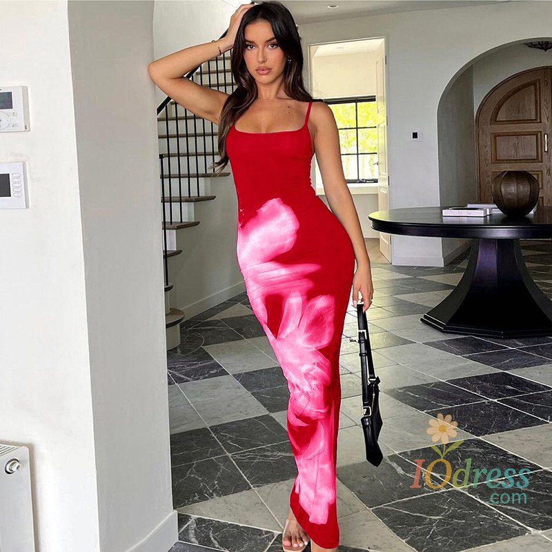 IO Dress Summer Women's Dresses New Fashion Print Sleeveless Backless Bodycon Sexy Maxi Dresses Casual Streetwear Club Elegant Lady Dress