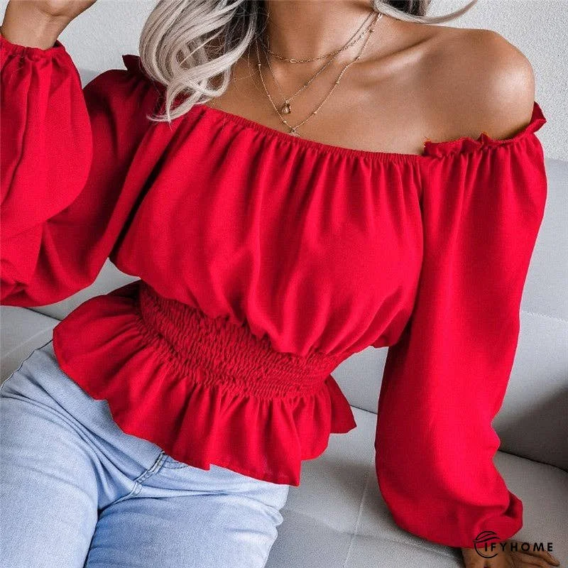 Off-Shoulder Ruffle Hem Blouse With One-Shoulder Design | IFYHOME
