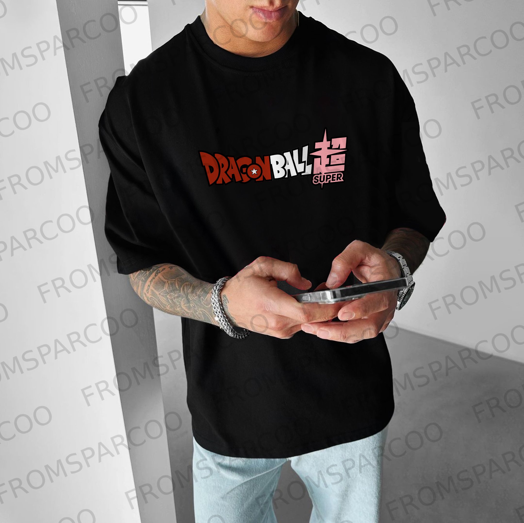 Oversized Cotton DB Anime Mecha Print T-Shirt