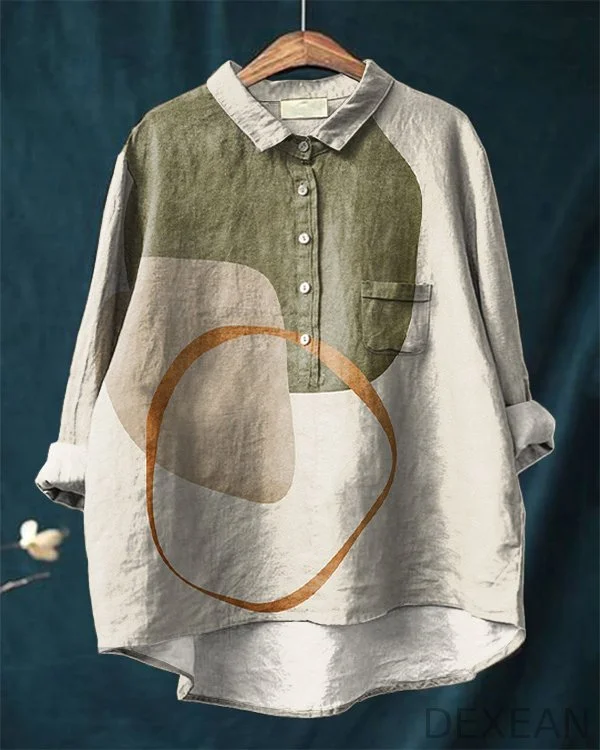 Tropical Leaves Abstract Art Bohemian Cotton and Linen Shirt