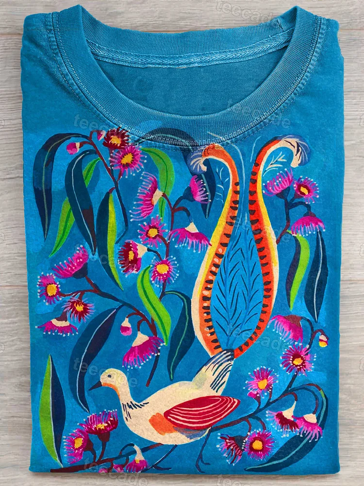 Teecade Teecade Fancy Flowers And Bird T-shirt