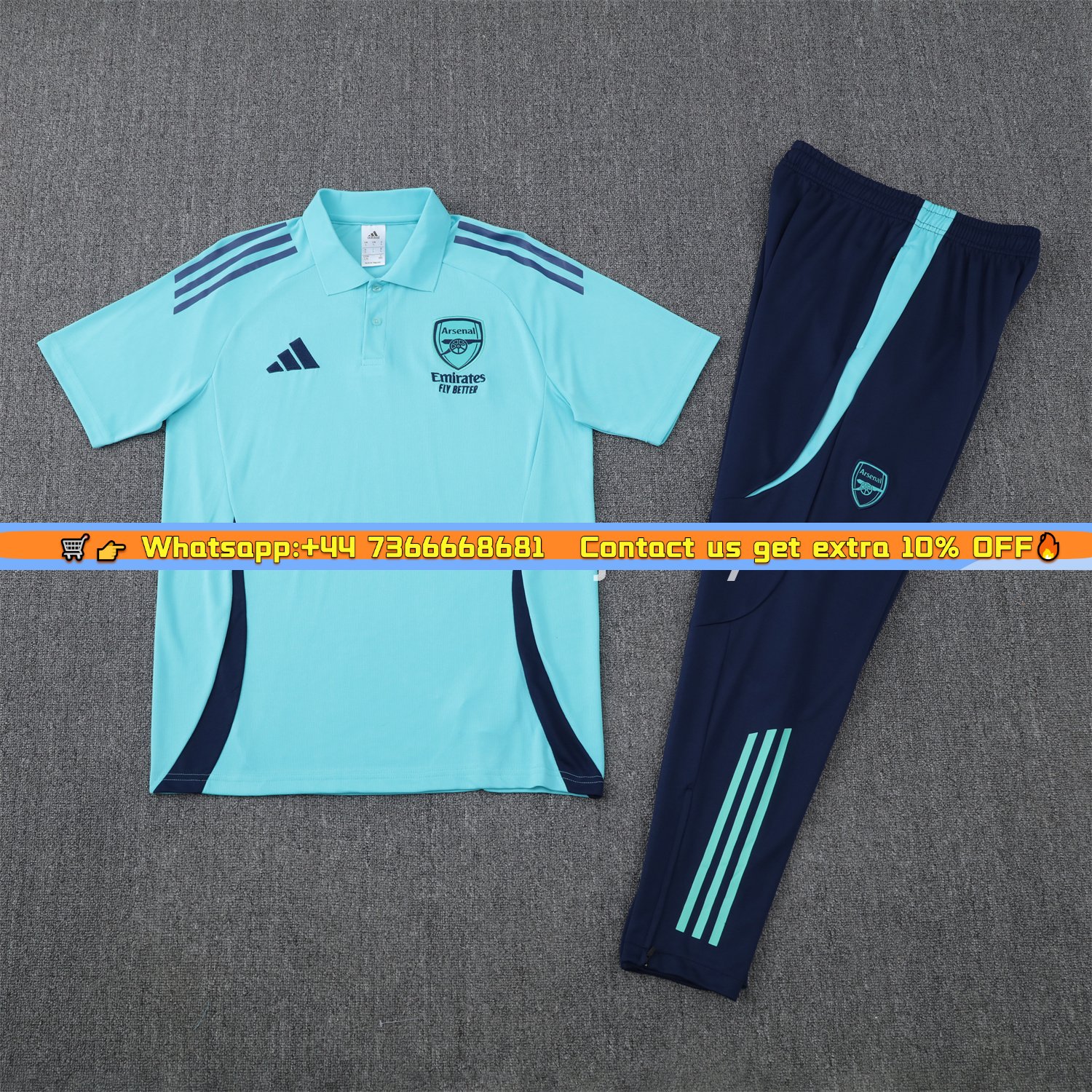 Arsenal 25-26 POLO Short-Sleeve Training Set - Cyan Top and Deep Blue Pants